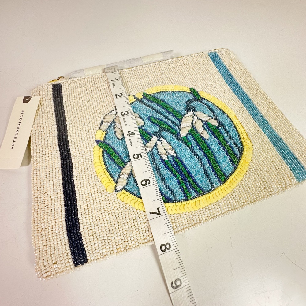 Anthropologie The Fiona Large Beaded Pouch Blue Flower Edition NWT - Picture 7 of 15